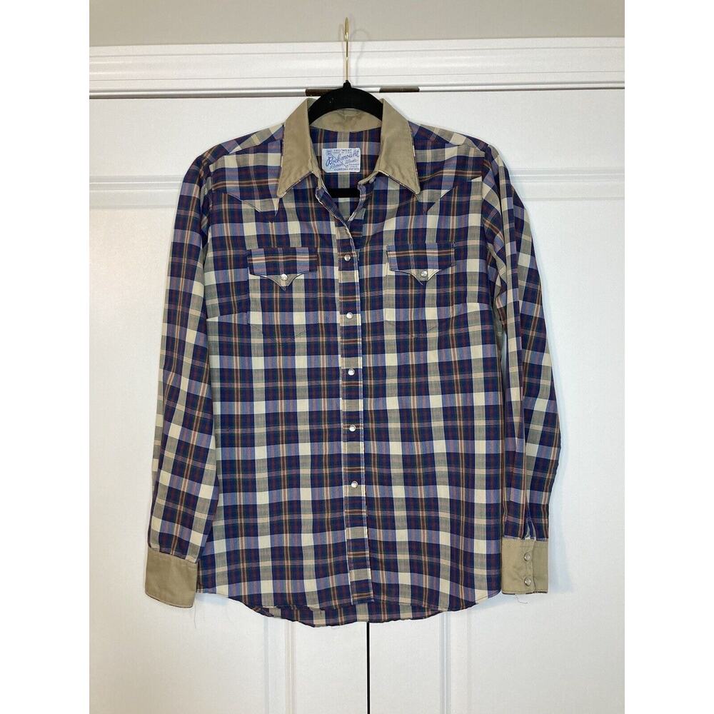 Tru West Rockmount Ranch Wear Mens Pearl Snap Shirt Size S Plaid Vintage USA